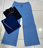 High Quality Plain Stretchable Wide Leg Jeans – Elastic Waist & Drawstring | 3 Colors 🔥