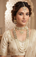 Farshi Kundan & Pearl Gajra Choker Set with Mala – Bridal Jewelry