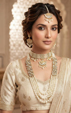 Farshi Kundan & Pearl Gajra Choker Set with Mala – Bridal Jewelry