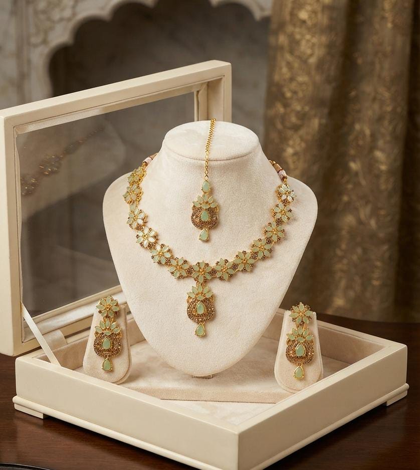 Kundan & Zircon Necklace Set – Stylish Bridal & Party Jewelry