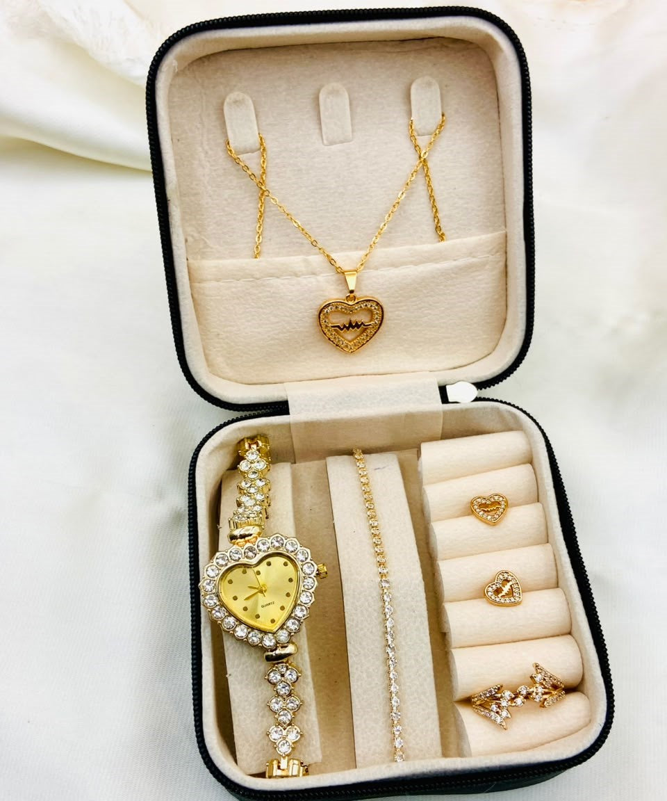 Ladies 5-Piece Luxury Gift Set – Watch, Zircon Jewelry & Gift Box