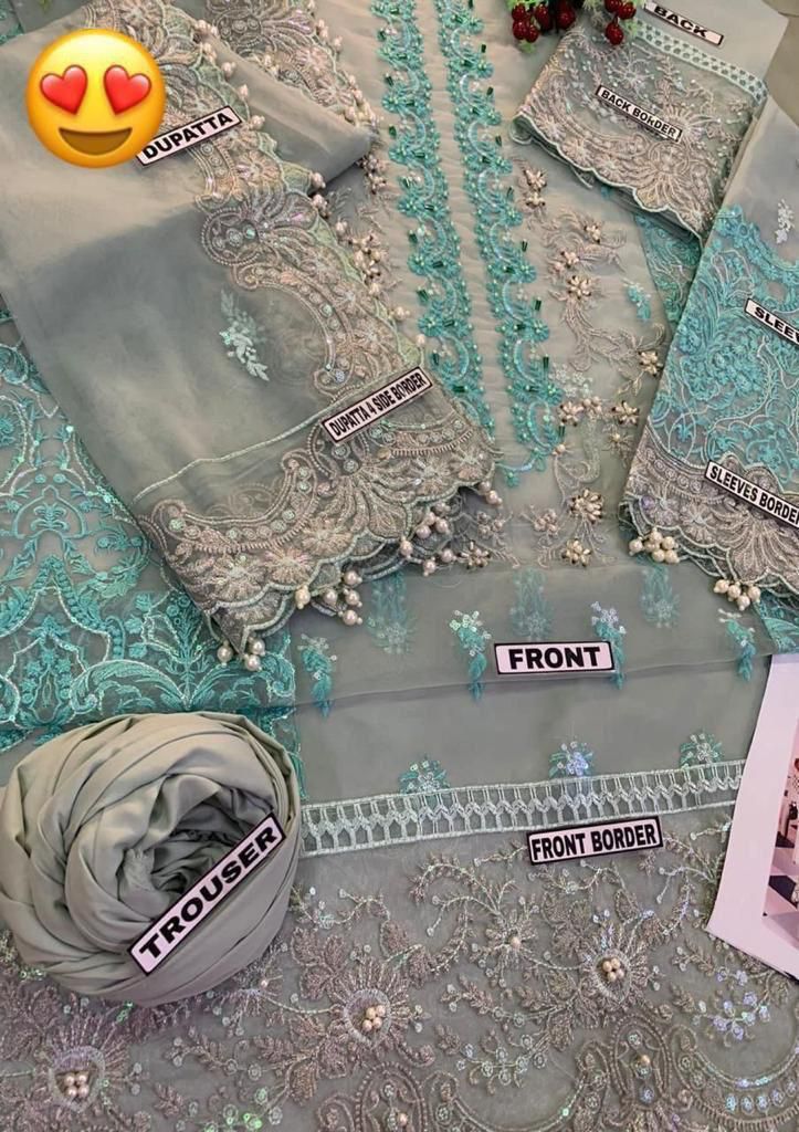 Luxury Bridal Organza Suit – Stone Handwork & Silk Trouser