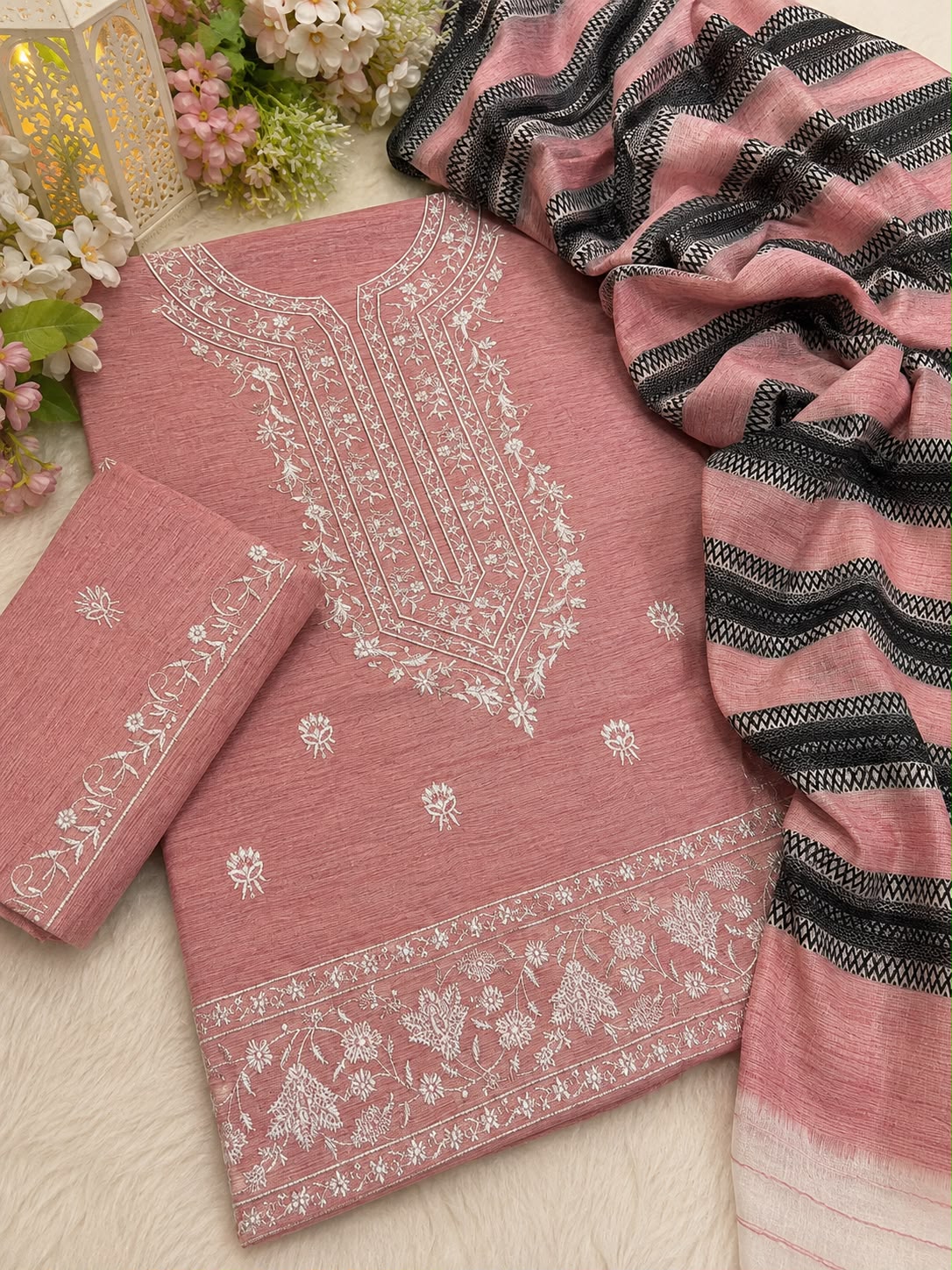 3-Piece Marina Winter Suit – Cross Stitch Kurta & Jacquard Chadar