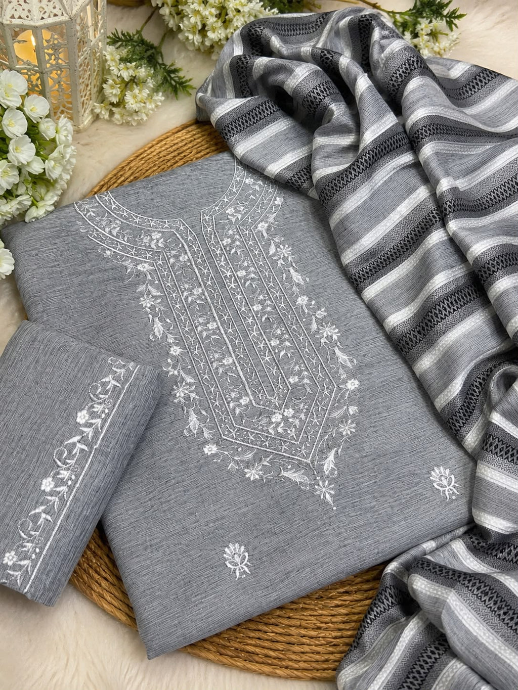 3-Piece Marina Winter Suit – Cross Stitch Kurta & Jacquard Chadar