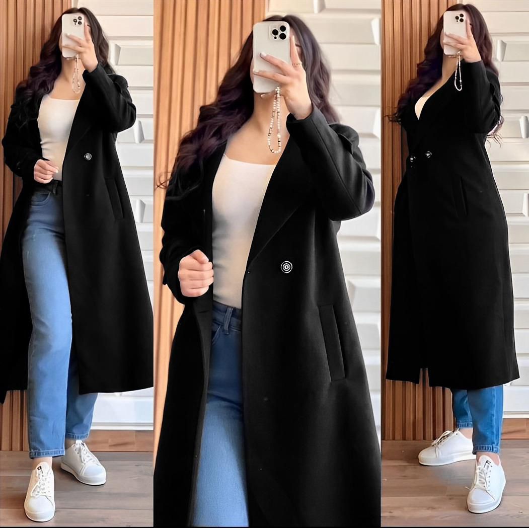 Winter Double Fleece Long Button Coat – Cross Pockets