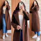 Winter Double Fleece Long Button Coat – Cross Pockets
