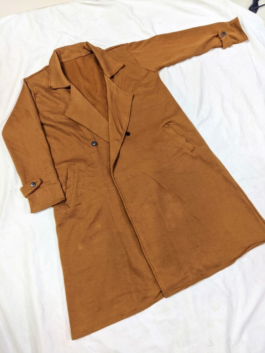 Winter Double Fleece Long Button Coat – Cross Pockets