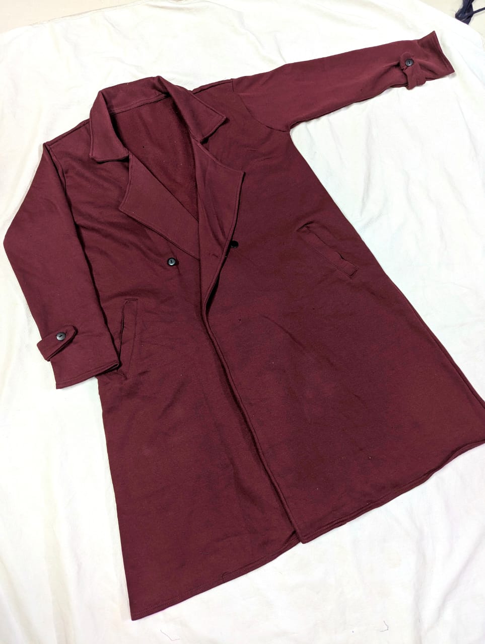 Winter Double Fleece Long Button Coat – Cross Pockets