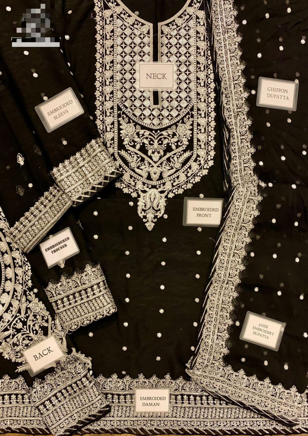 Luxury Heavy Embroidered Chiffon Suit with Cutwork Dupatta – Spengle Work