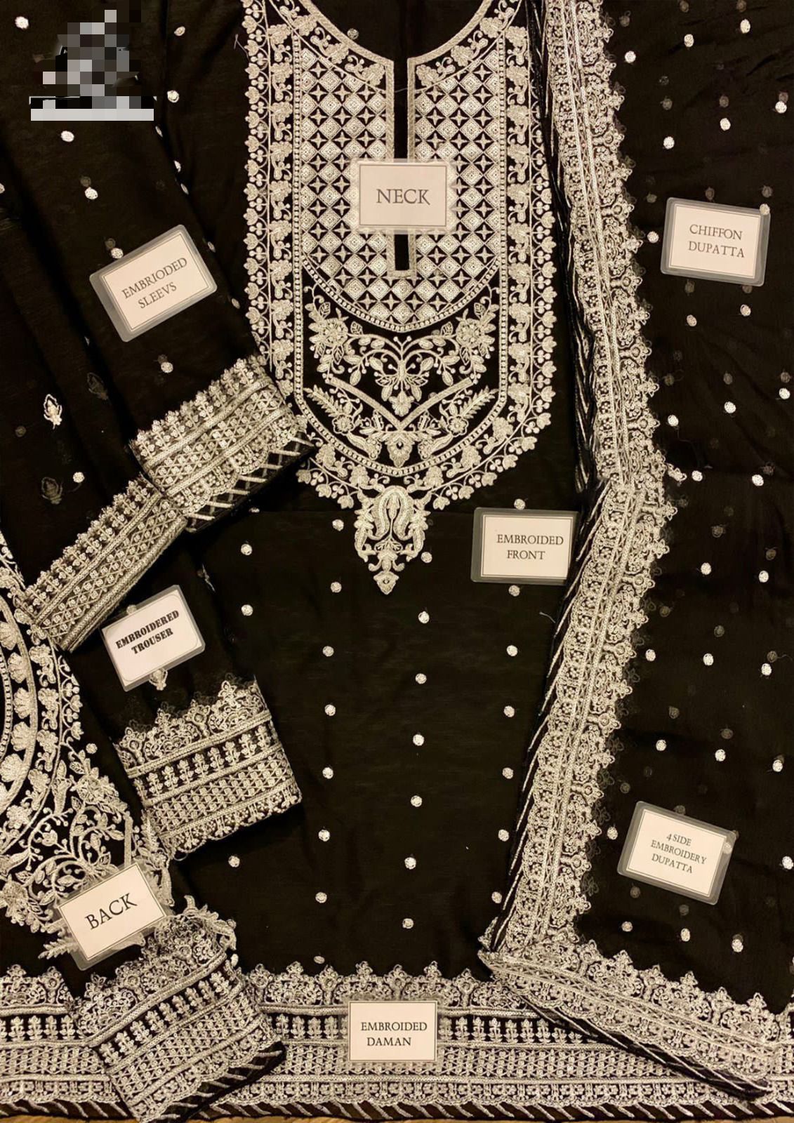 Luxury Heavy Embroidered Chiffon Suit with Cutwork Dupatta – Spengle Work