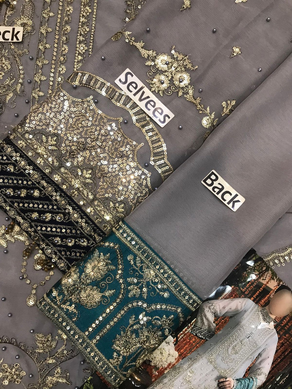 Heavy Embroidered Chiffon Suit with Pearl Work & Tie-Dye Dupatta – Unstitched