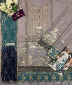 Heavy Embroidered Chiffon Suit with Pearl Work & Tie-Dye Dupatta – Unstitched