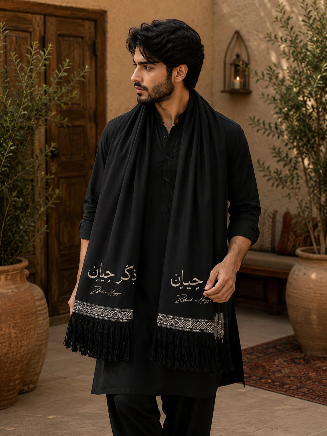 Personalized Wool Pashmina Shawl for Men – Custom Name Print