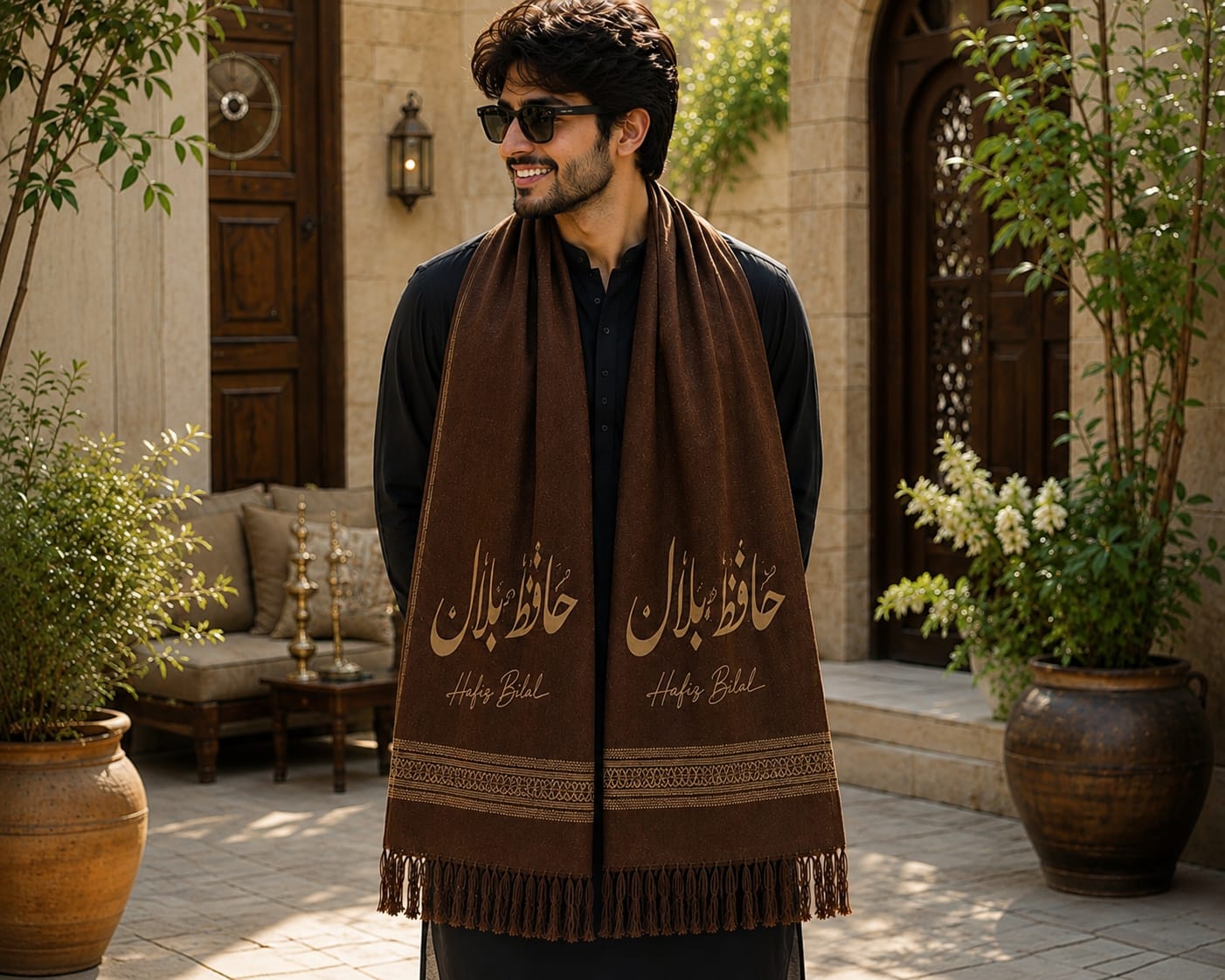 Personalized Wool Pashmina Shawl for Men – Custom Name Print