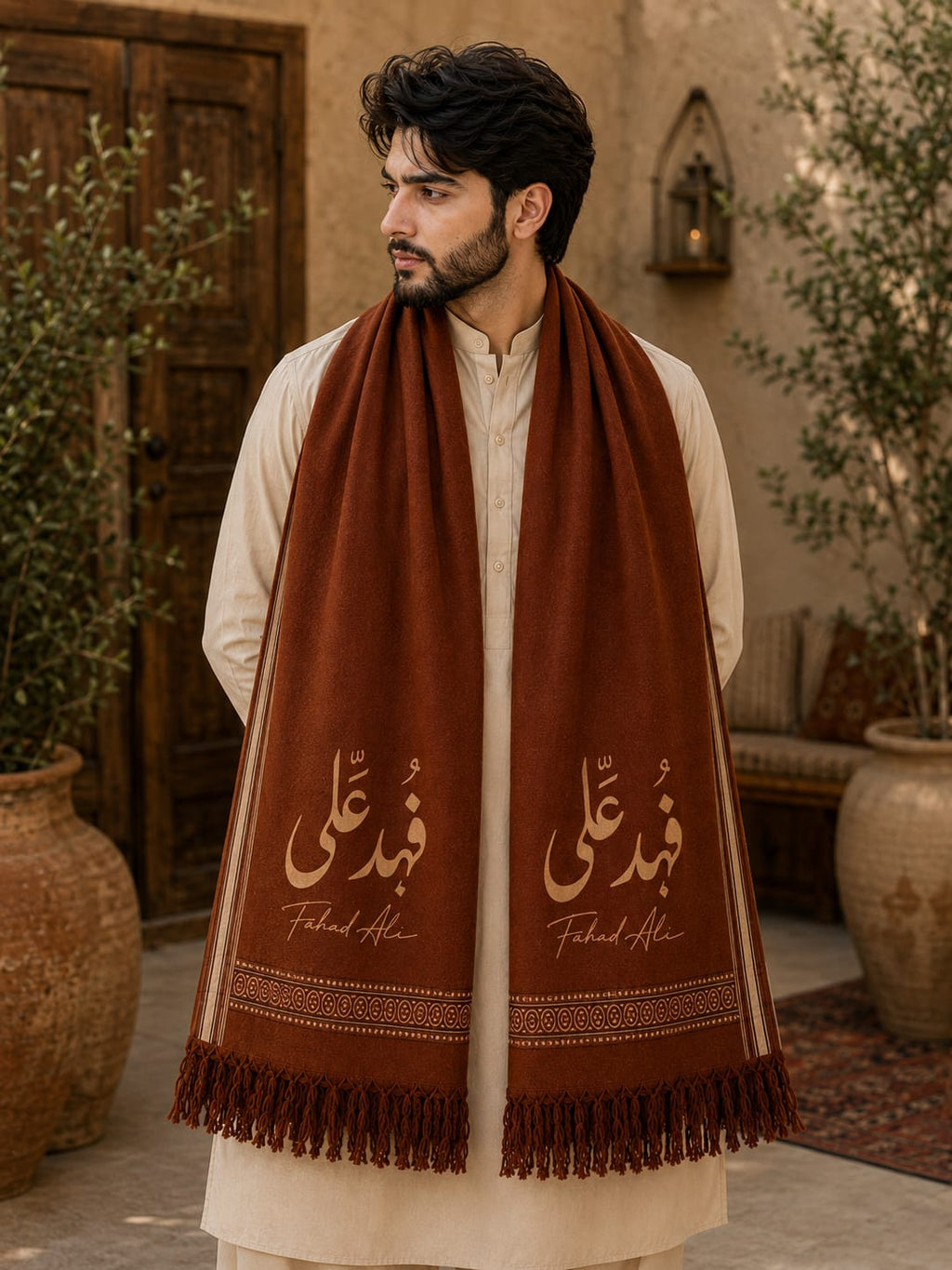 Personalized Wool Pashmina Shawl for Men – Custom Name Print