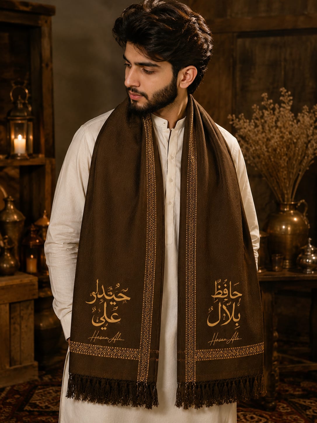 Personalized Wool Pashmina Shawl for Men – Custom Name Print