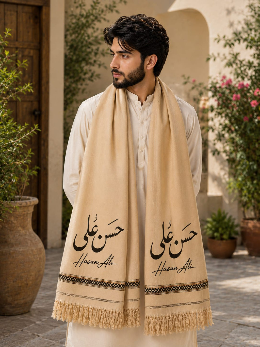 Personalized Wool Pashmina Shawl for Men – Custom Name Print