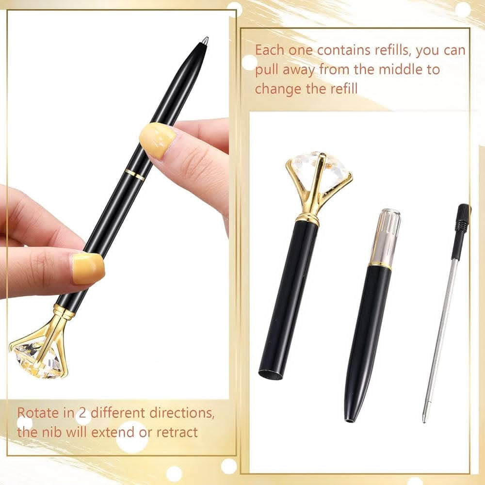 Customise Golden Diamond Pen with Interchangeable Crystal Tops