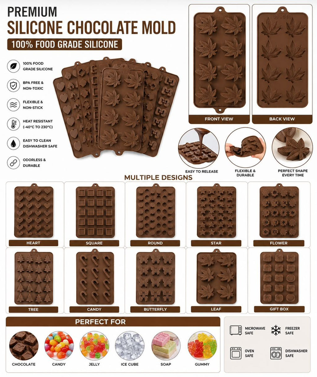 Pack of 3 Silicon Chocolate Molds – Flexible Non-Stick Candy & Baking Molds | Random Designs