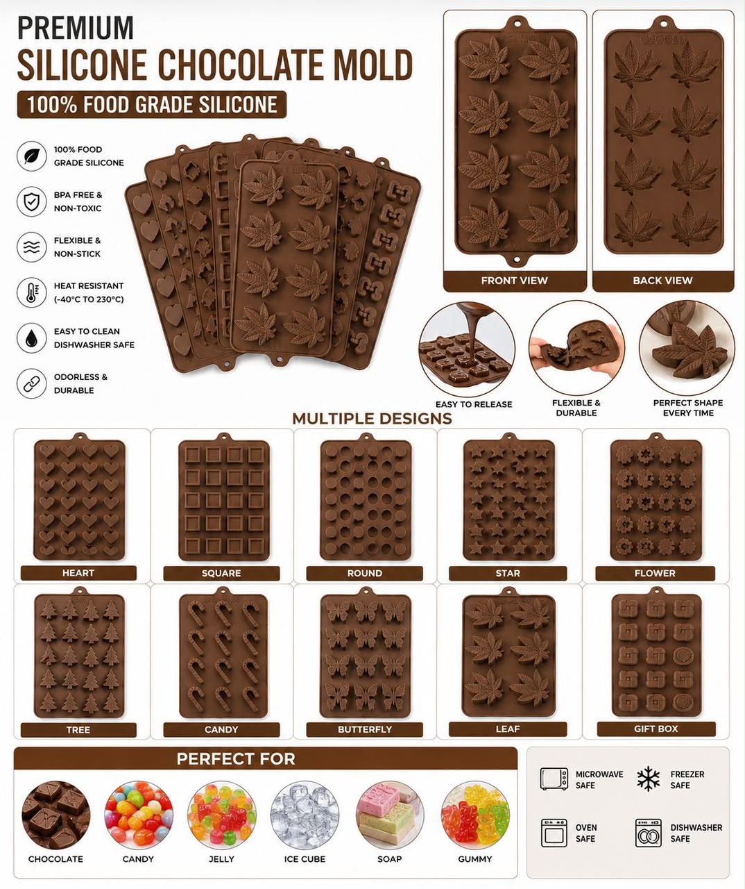 Pack of 3 Silicon Chocolate Molds – Flexible Non-Stick Candy & Baking Molds | Random Designs