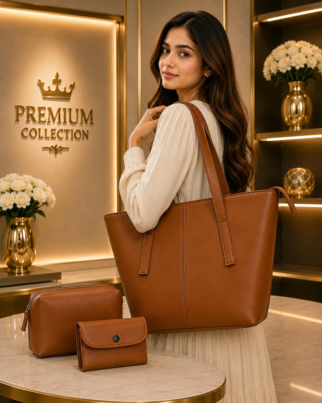 Elegant 3-Piece Tote Bag Set – Tote + Pouch + Mini Wallet