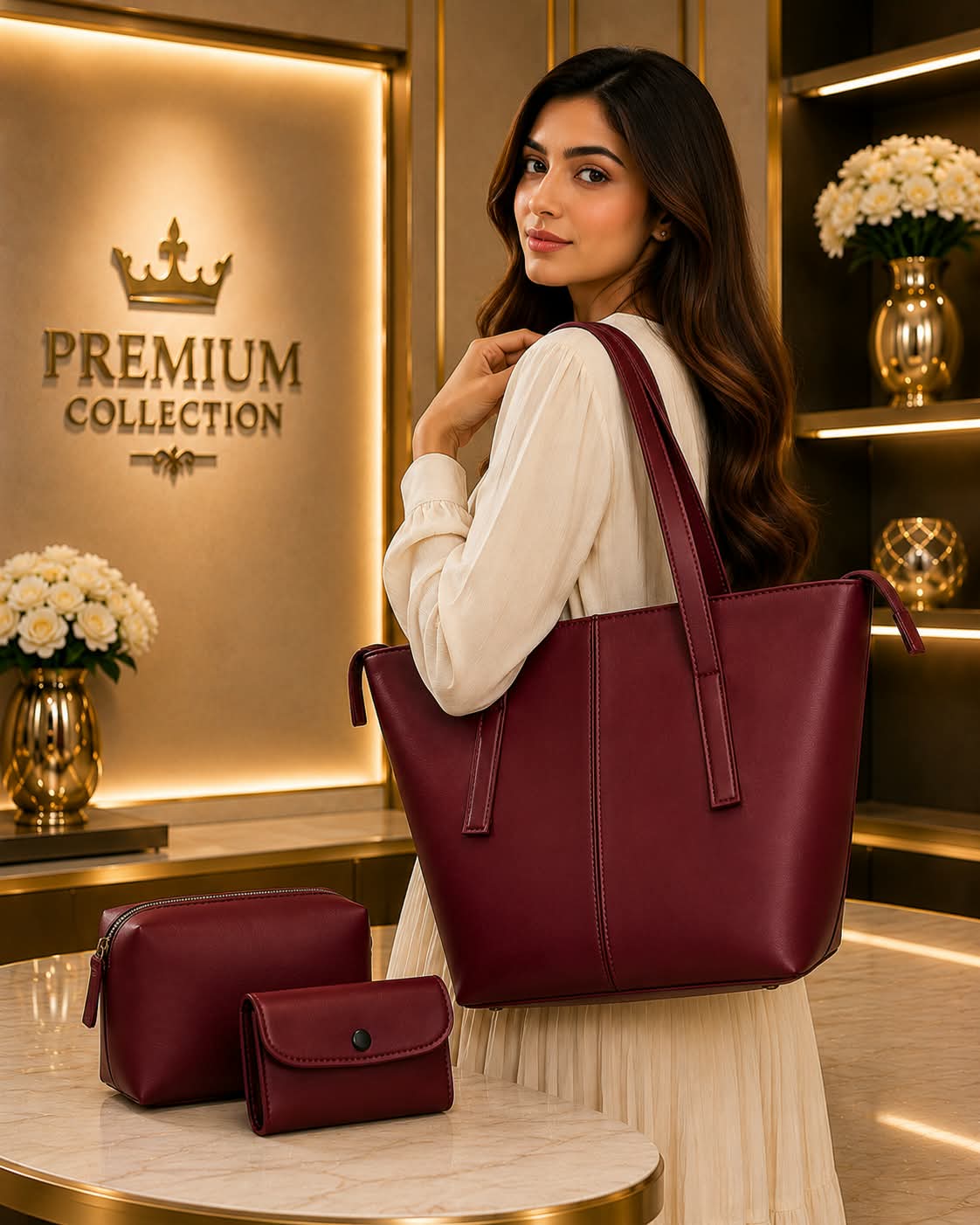 Elegant 3-Piece Tote Bag Set – Tote + Pouch + Mini Wallet
