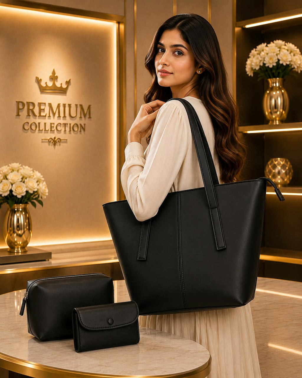 Elegant 3-Piece Tote Bag Set – Tote + Pouch + Mini Wallet