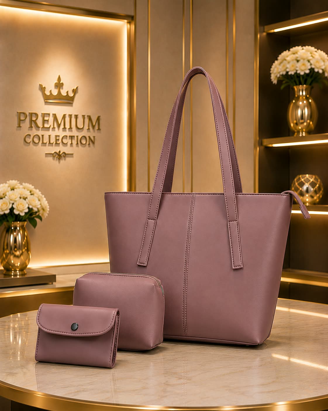 Elegant 3-Piece Tote Bag Set – Tote + Pouch + Mini Wallet