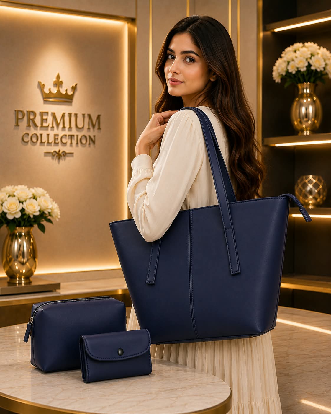 Elegant 3-Piece Tote Bag Set – Tote + Pouch + Mini Wallet