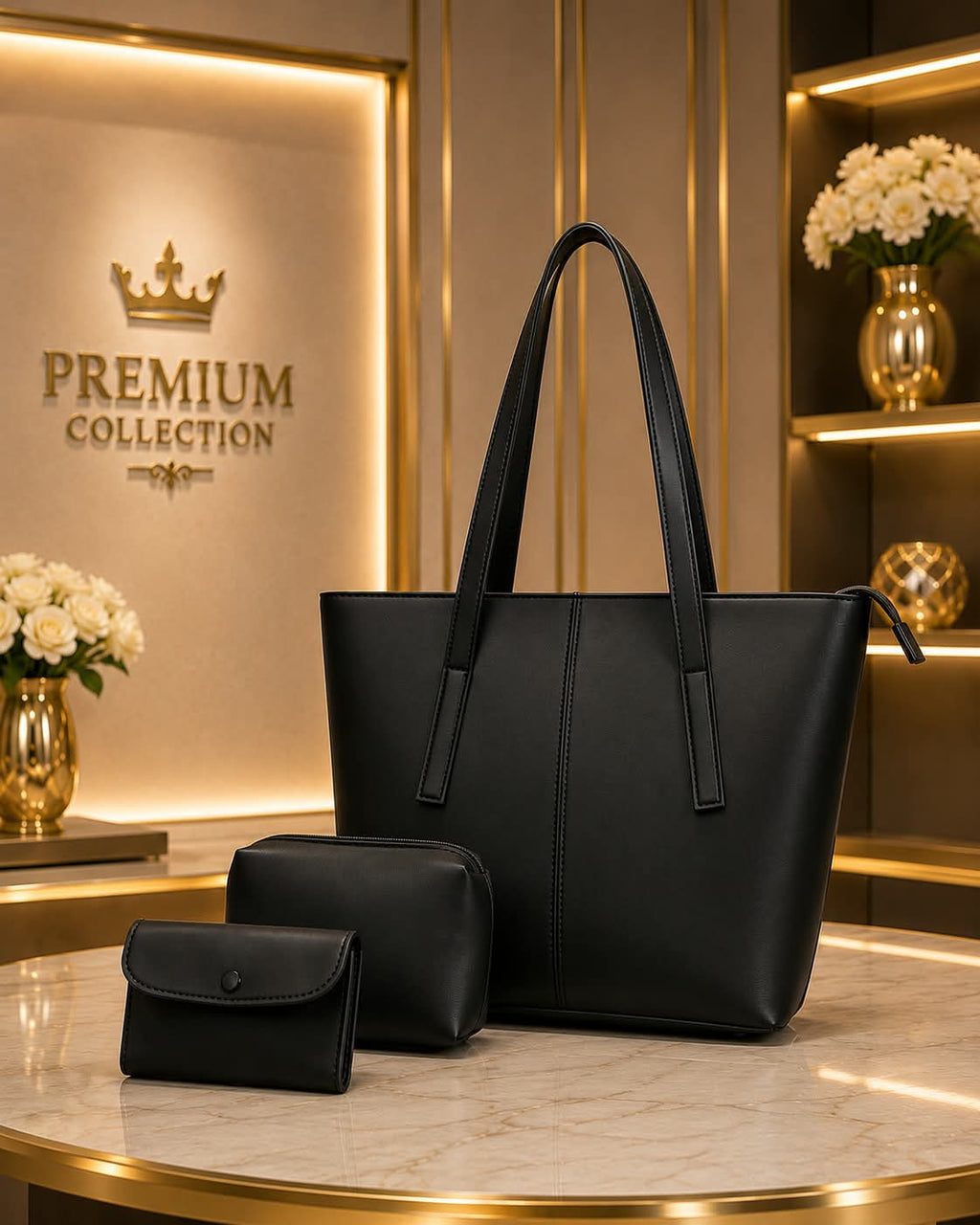Elegant 3-Piece Tote Bag Set – Tote + Pouch + Mini Wallet