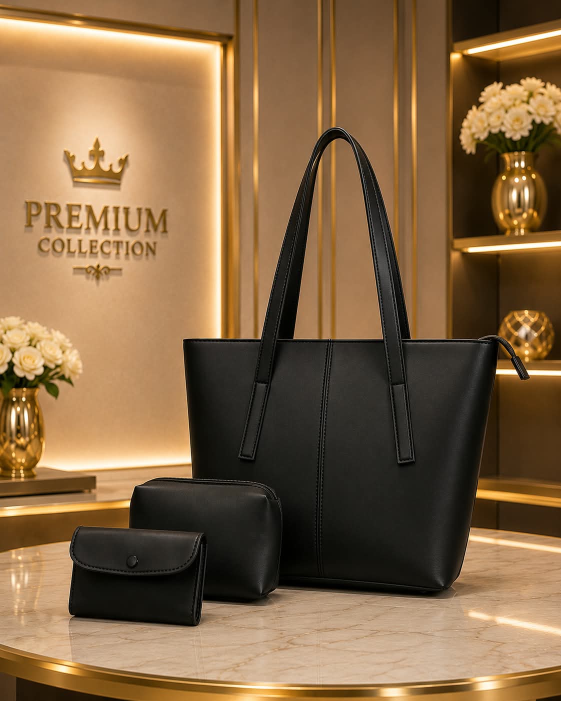 Elegant 3-Piece Tote Bag Set – Tote + Pouch + Mini Wallet
