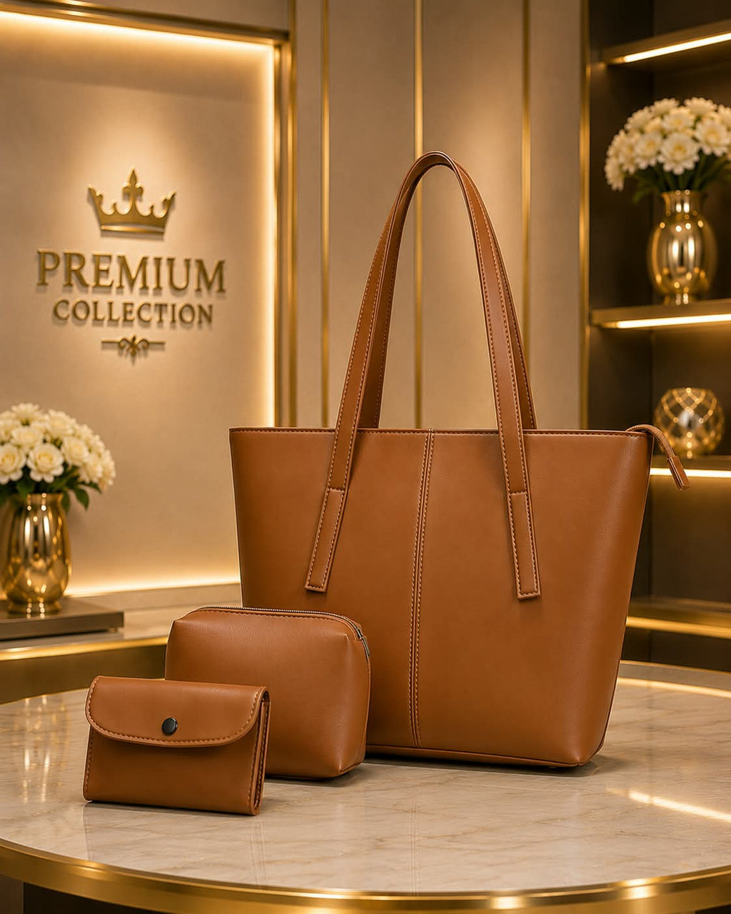 Elegant 3-Piece Tote Bag Set – Tote + Pouch + Mini Wallet