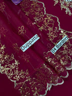 Luxury 3-Piece Unstitched Chiffon Suit – Heavy Adda Work & Organza Dupatta