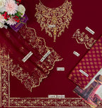 Luxury 3-Piece Unstitched Chiffon Suit – Heavy Adda Work & Organza Dupatta
