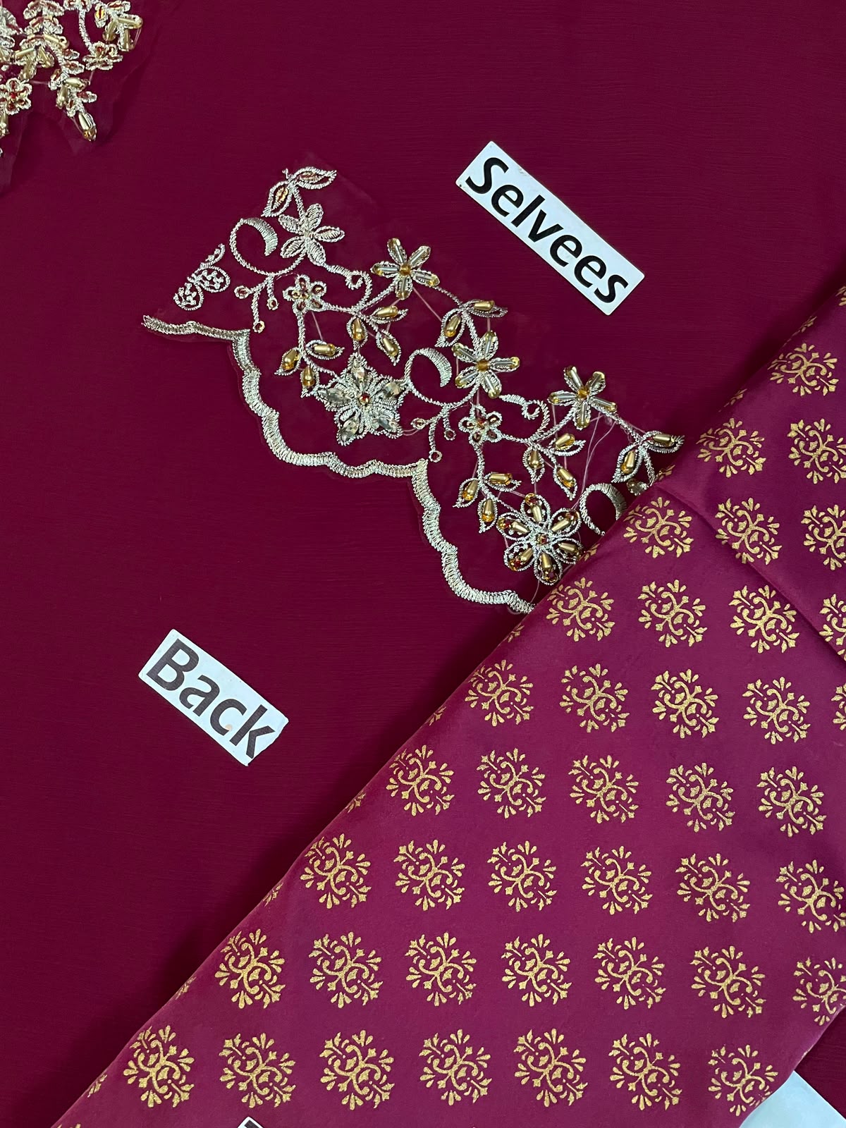 Luxury 3-Piece Unstitched Chiffon Suit – Heavy Adda Work & Organza Dupatta