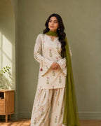 Trending 3-Piece Digital Printed Doria Lawn Farshi Shalwar Suit – Dori Work