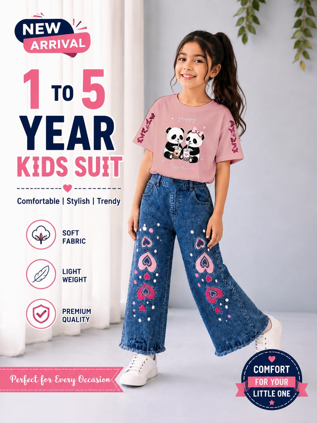 Western Girls Stylish Denim – T-Shirt & Fancy Denim Pant | 2-Piece Set