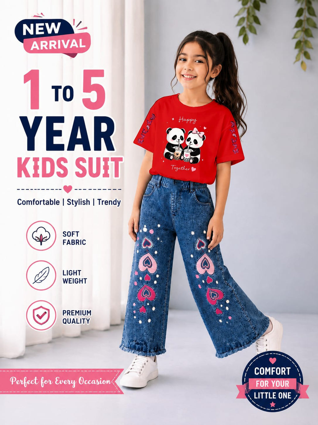 Western Girls Stylish Denim – T-Shirt & Fancy Denim Pant | 2-Piece Set