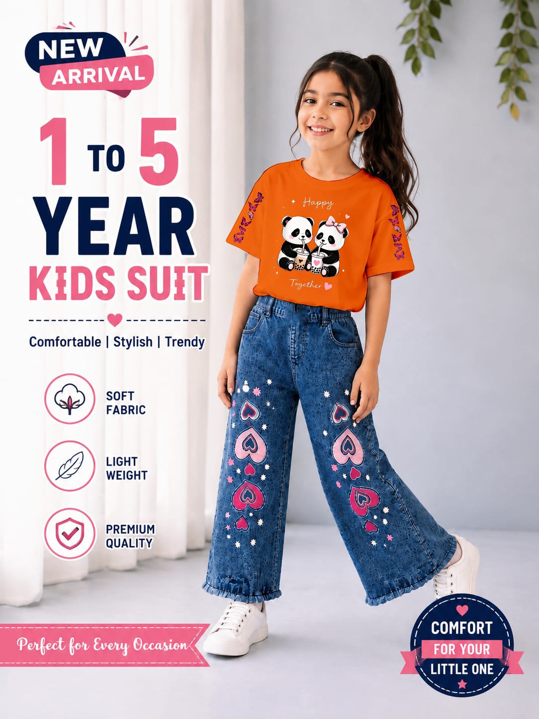 Western Girls Stylish Denim – T-Shirt & Fancy Denim Pant | 2-Piece Set