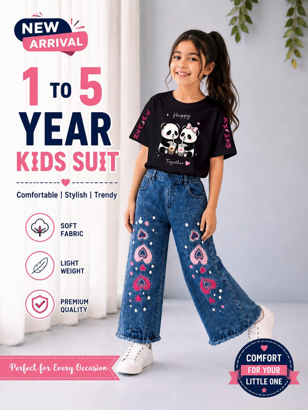 Western Girls Stylish Denim – T-Shirt & Fancy Denim Pant | 2-Piece Set