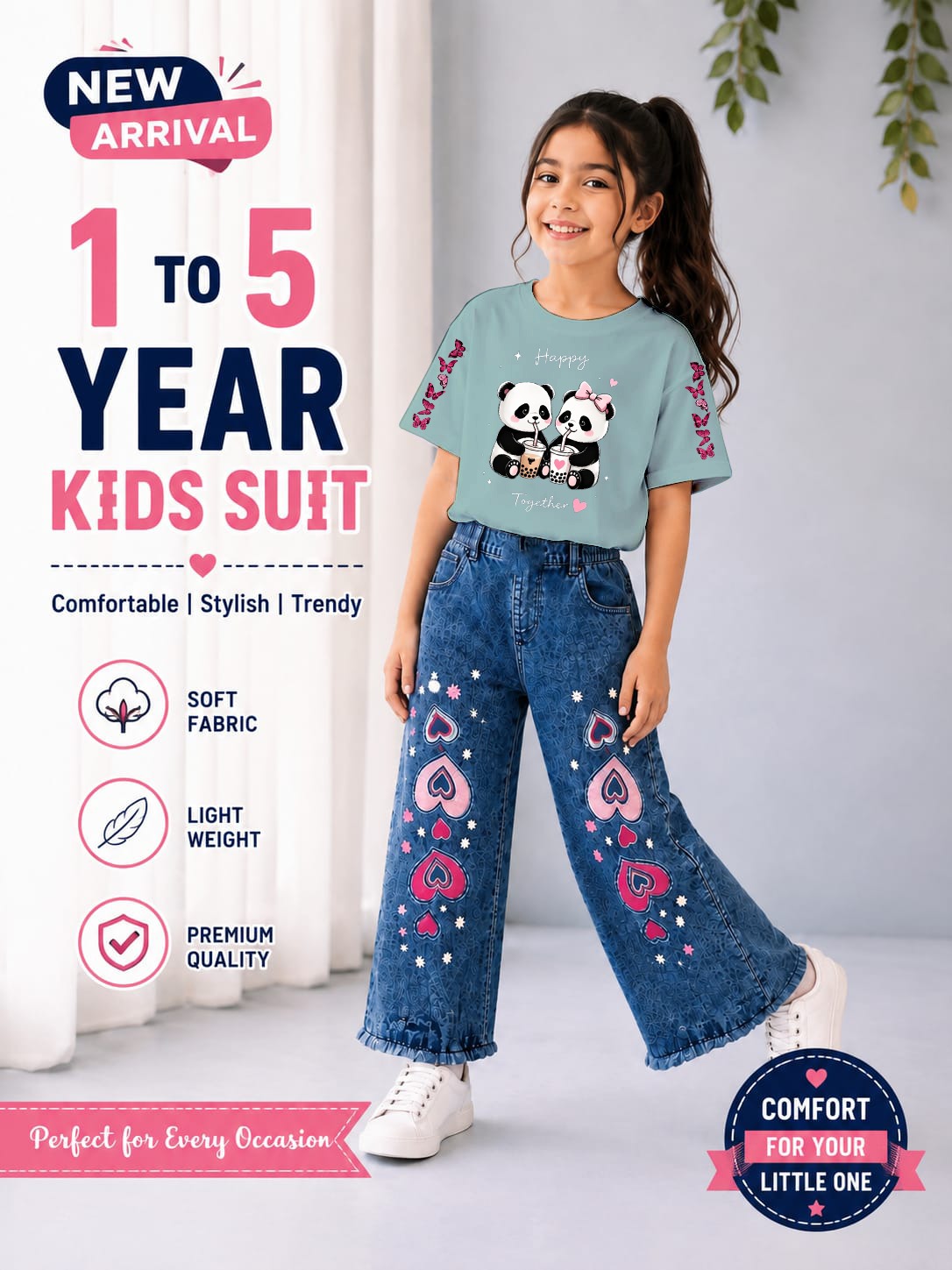 Western Girls Stylish Denim – T-Shirt & Fancy Denim Pant | 2-Piece Set