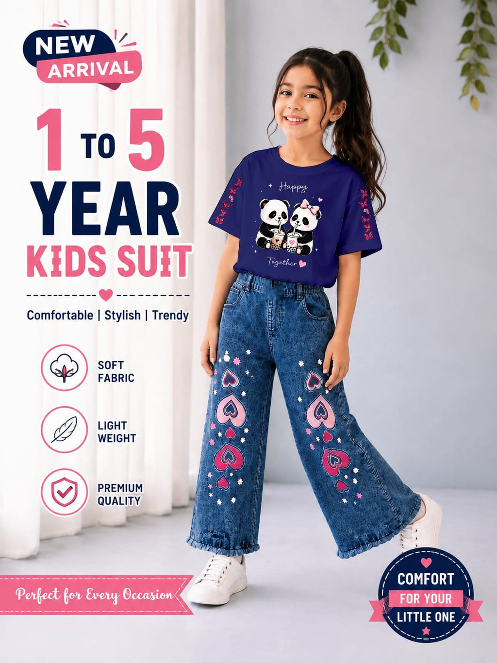 Western Girls Stylish Denim – T-Shirt & Fancy Denim Pant | 2-Piece Set