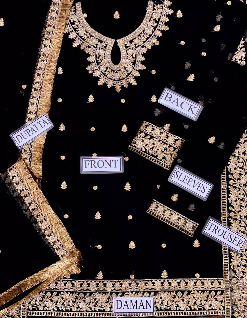 Embroidered Chiffon Suit – Malai Trouser & 4-Side Kiran Lace Dupatta | Festive Wear