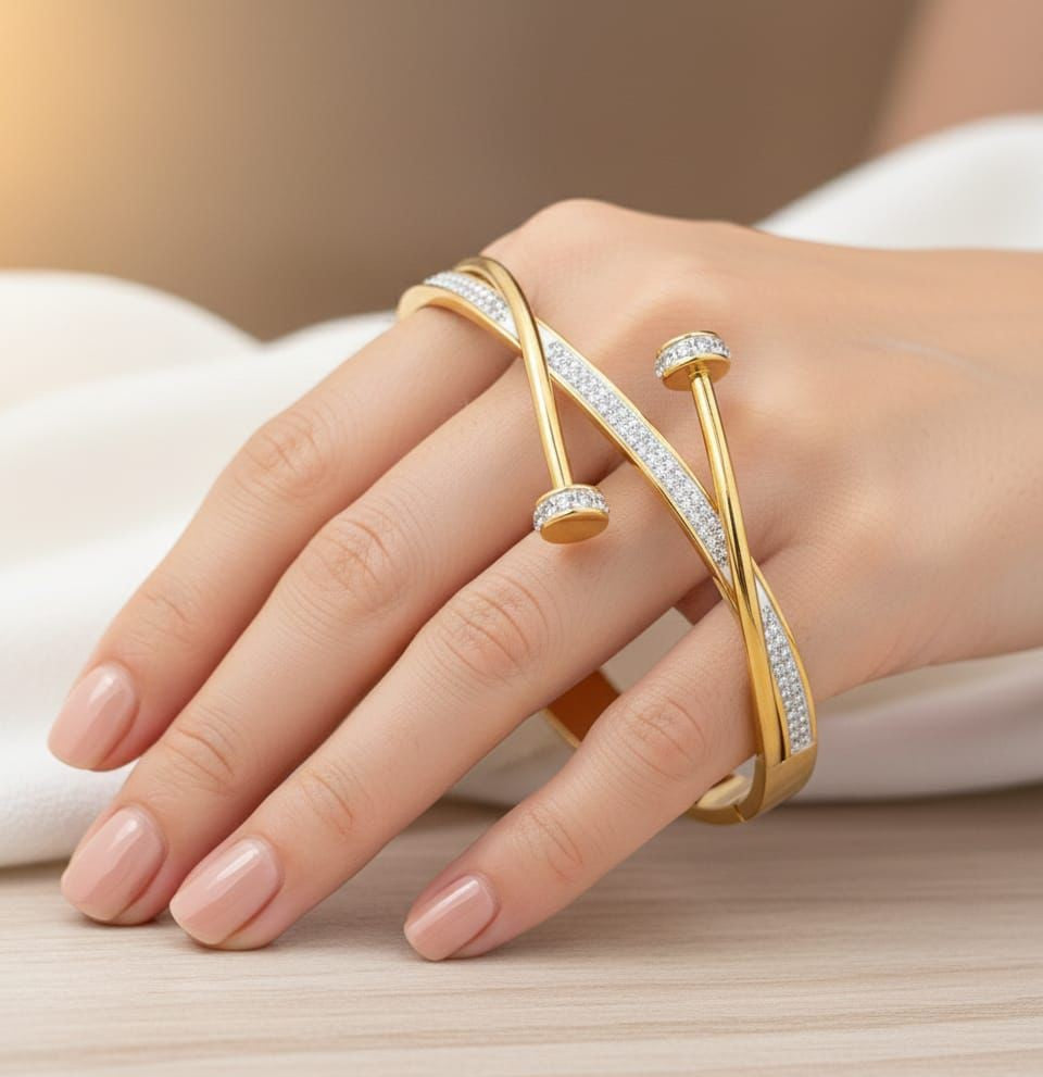 Openable Stainless Steel Zircon Handcuff Bracelet for Women