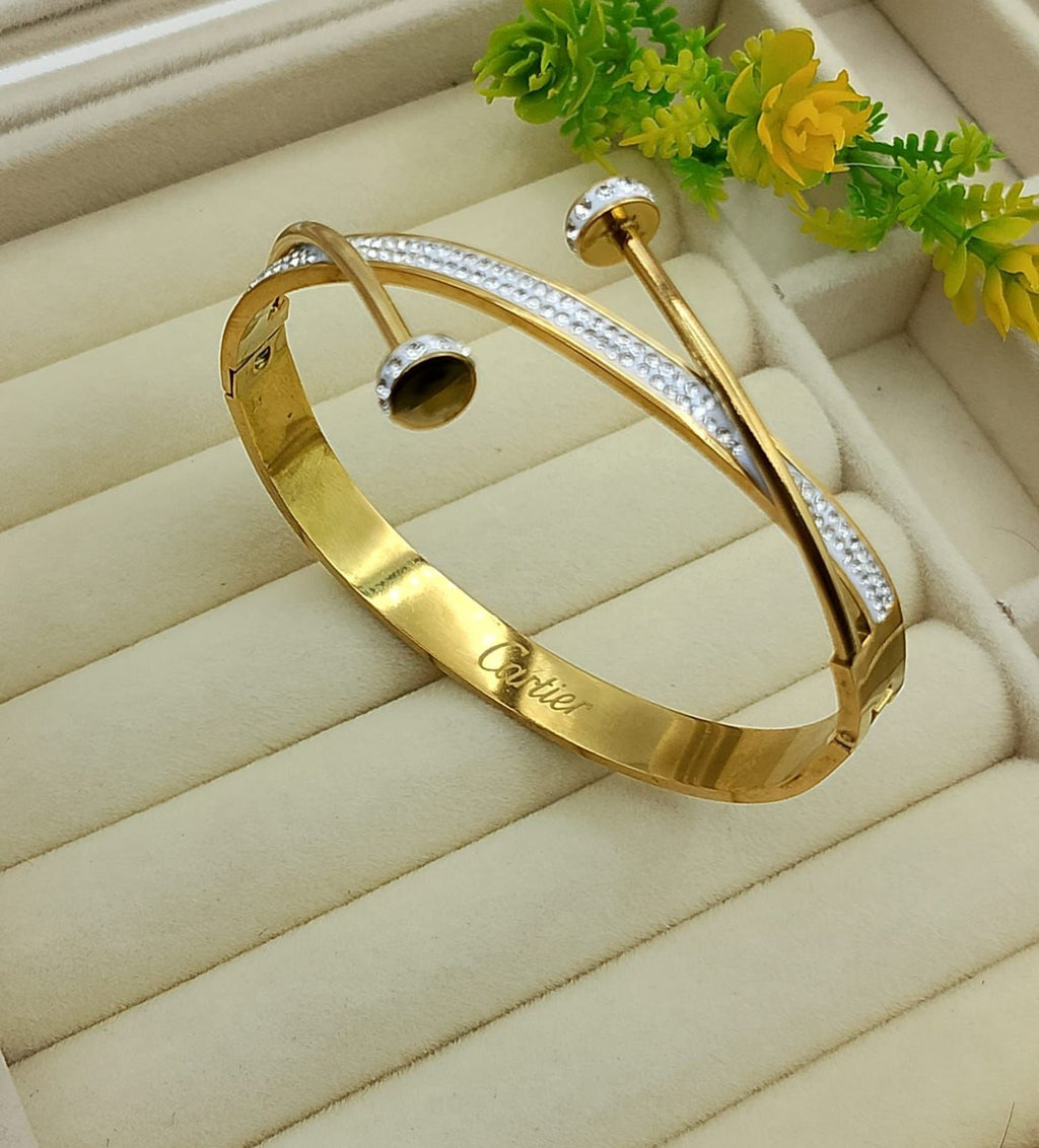 Openable Stainless Steel Zircon Handcuff Bracelet for Women