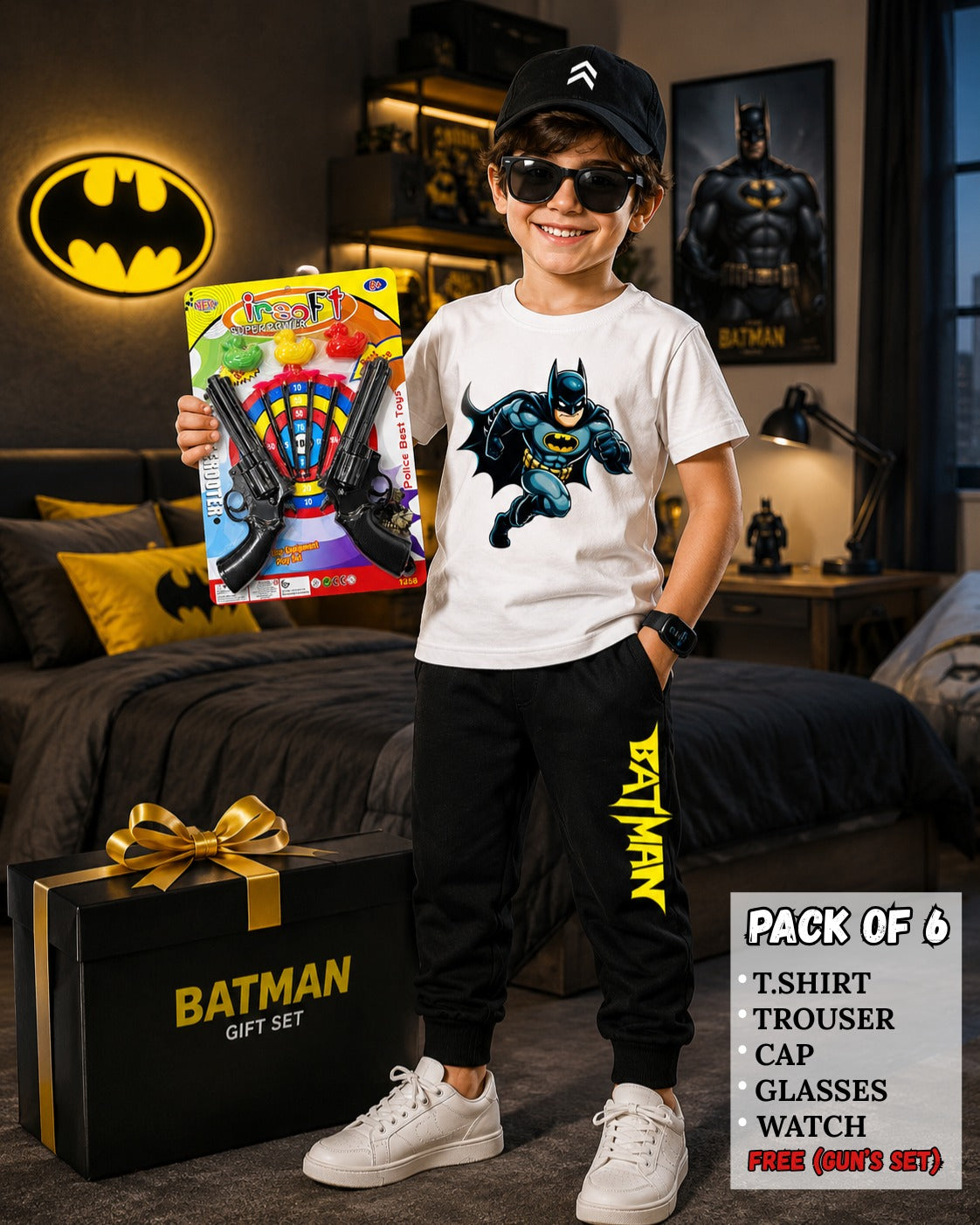 Kids Pack of 6 Outfit Deal – T-Shirt, Trouser & Accessories Bundle
