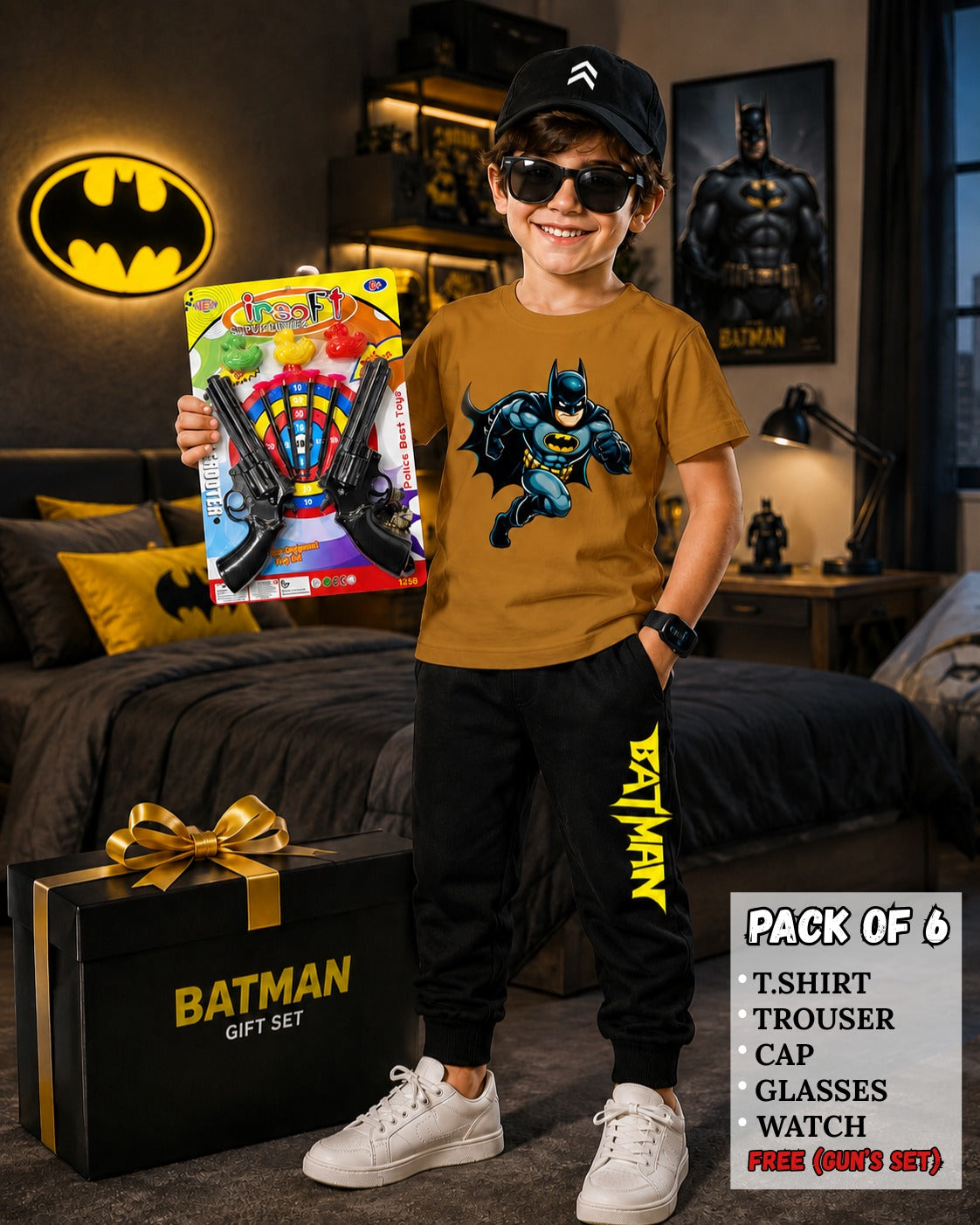 Kids Pack of 6 Outfit Deal – T-Shirt, Trouser & Accessories Bundle
