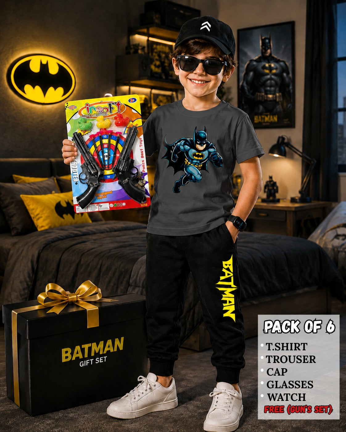 Kids Pack of 6 Outfit Deal – T-Shirt, Trouser & Accessories Bundle