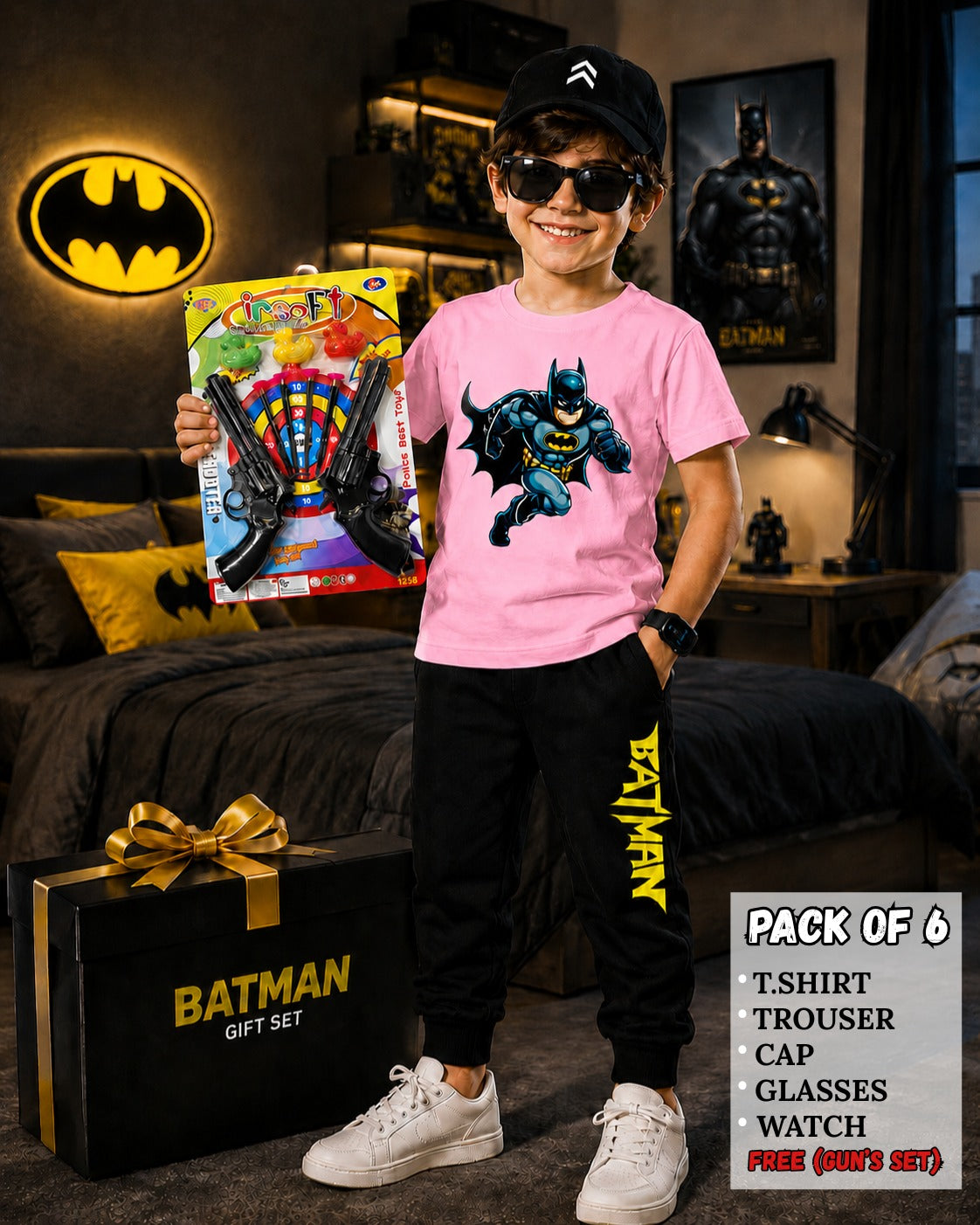 Kids Pack of 6 Outfit Deal – T-Shirt, Trouser & Accessories Bundle