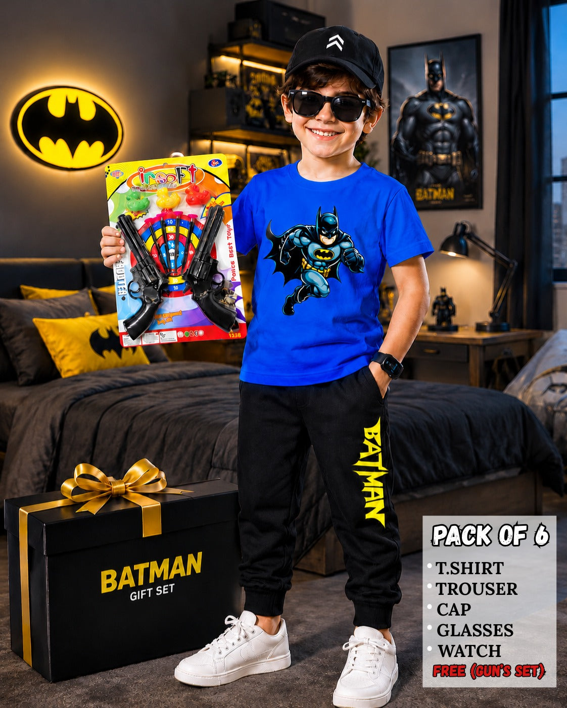 Kids Pack of 6 Outfit Deal – T-Shirt, Trouser & Accessories Bundle